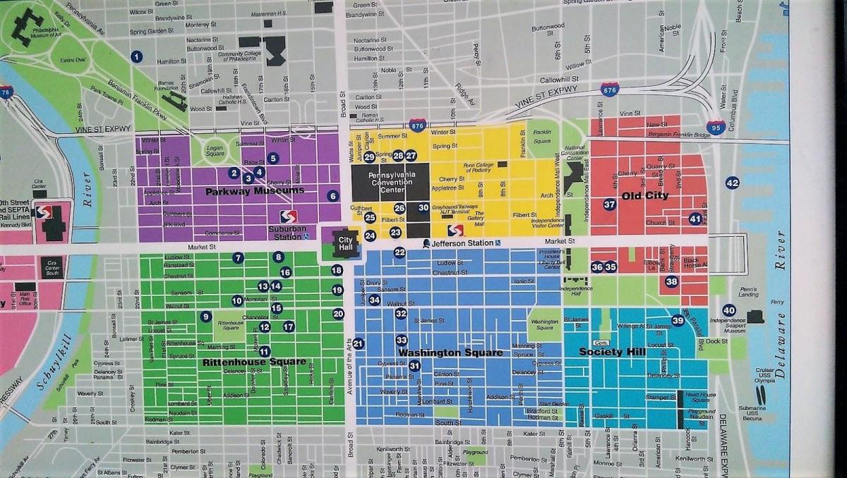 mapa de centro de la ciudad de Filadelfia
