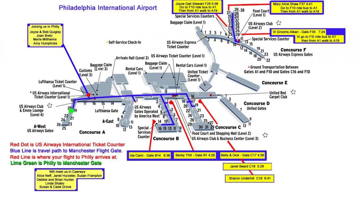 mapa del aeropuerto de Filadelfia