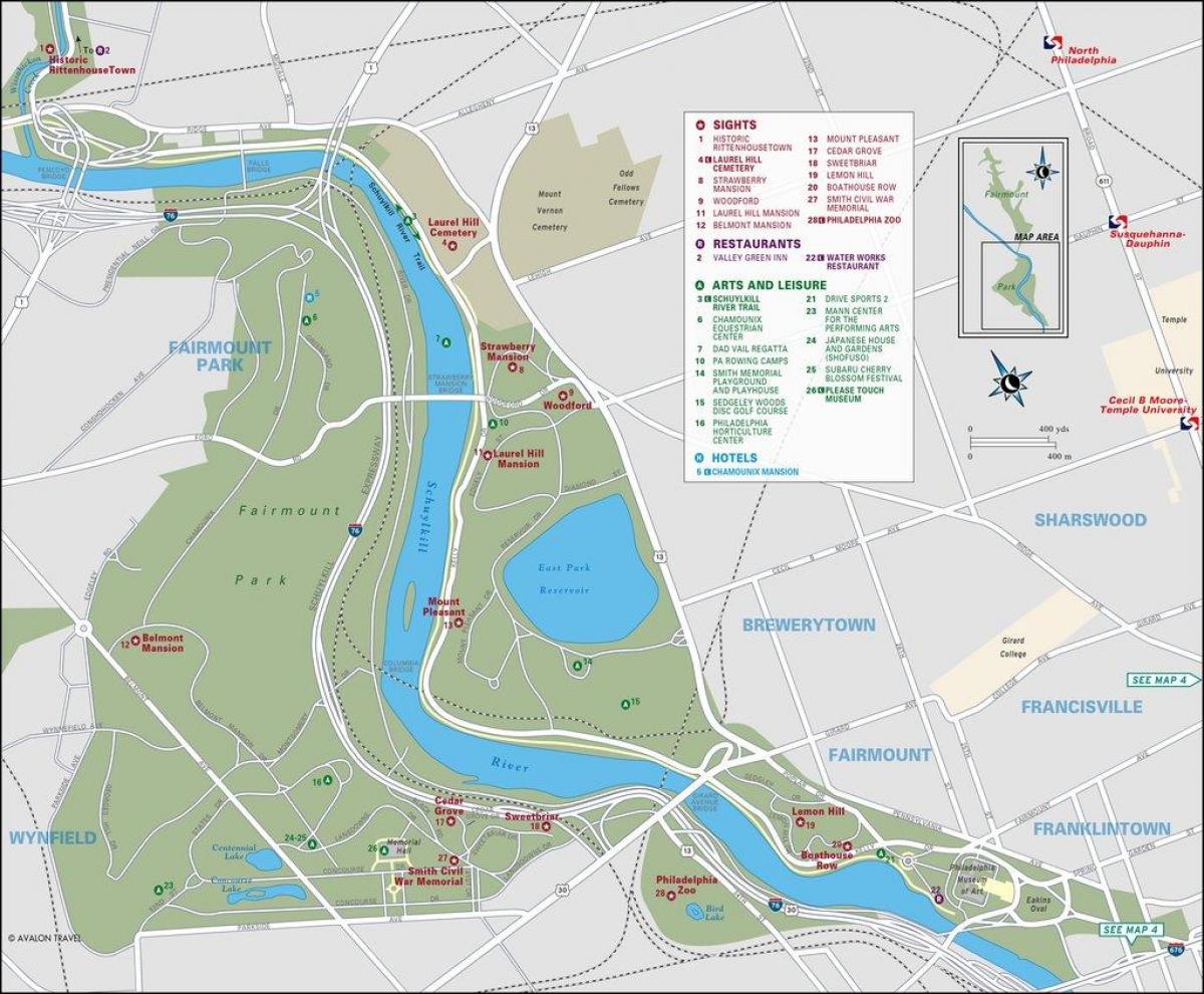 mapa de fairmount park de Filadelfia